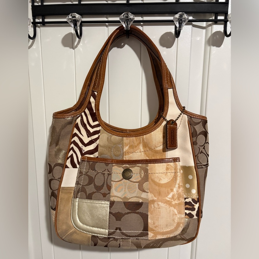 Coach Ergo Tote Patchwork Beige Brown Pebbled Leather Y2K Vintage LIKE NEW - Picture 2 of 6